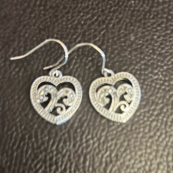 Silver tone Heart Pendant Necklace and Earring Set - Picture 3 of 3